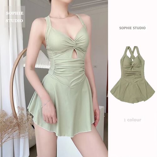 Women's New Hot Selling Swimsuit, One-Piece Dress Style, Small Bust, Fresh and Contouring, Plus Size, Conservative, Slimming, Abdomen Covering, Hot Spring Manufacturer