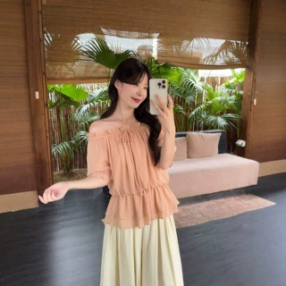 2026年大码胖妹妹夏季新款韩系甜美风一字肩上衣两穿遮肉显瘦衬衫
