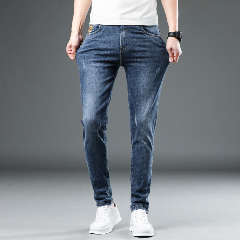 Jeans hombres rectos delgados de los hombres marca de moda primavera y otoño casual cuatro estaciones regulares pantalones largos rectos 2023 nuevo