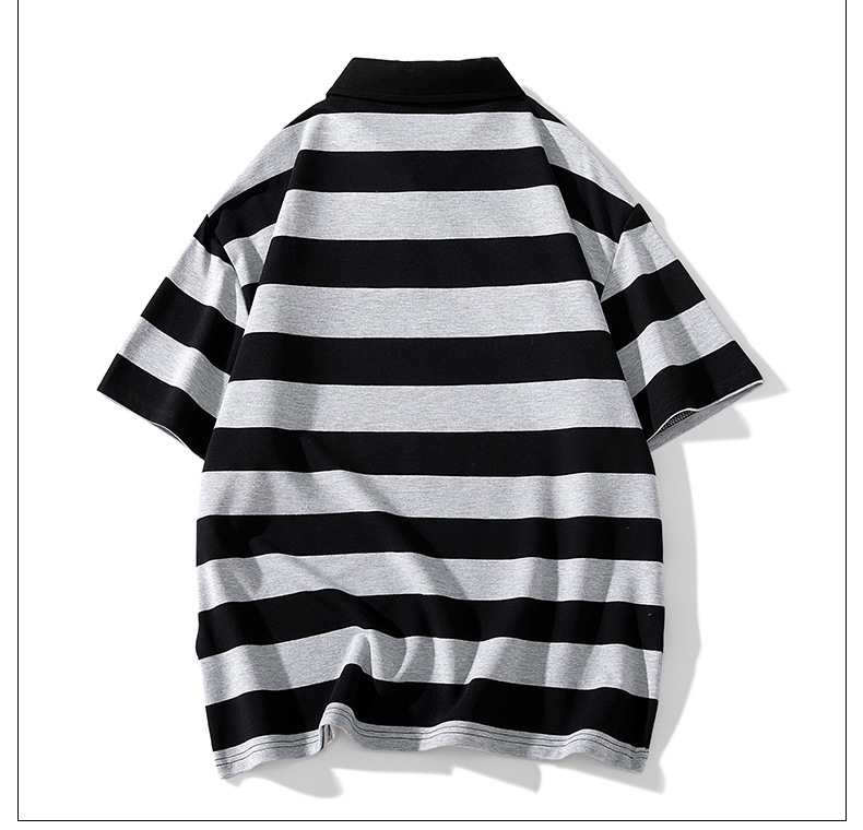 Men's Summer Striped Polo T-Shirt Heavyweight Soft Skin-Friendly Short Sleeve Hong Kong Style Trendy Brand Suitable For Students And Commuters_viptrois.com