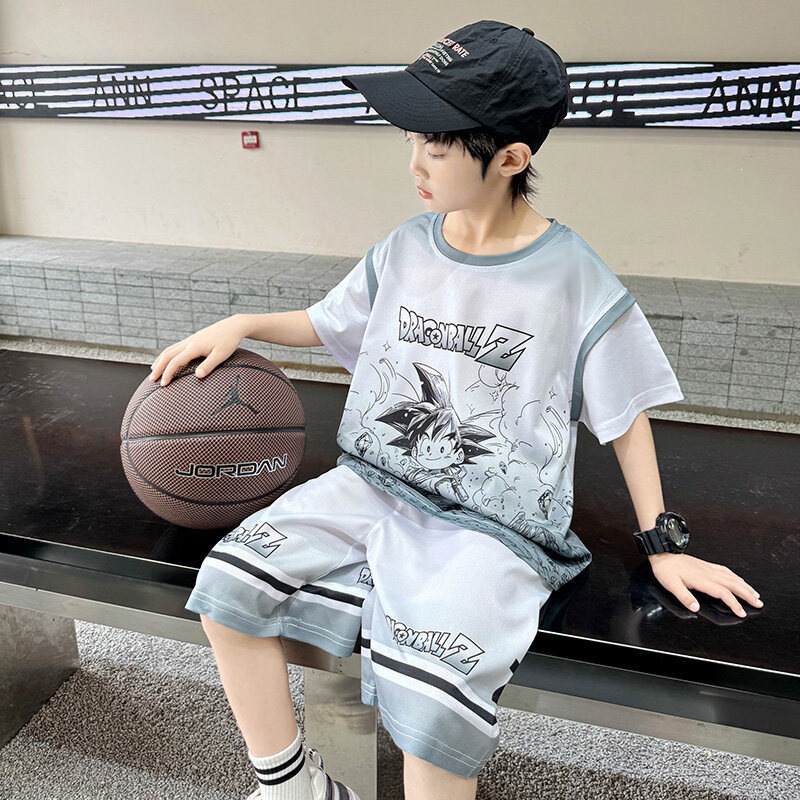 Boys' Summer Outfit Basketball Uniform Children's Summer Short-Sleeve Sports Quick-Dry Jersey Two-Piece Set Trendy Street Style