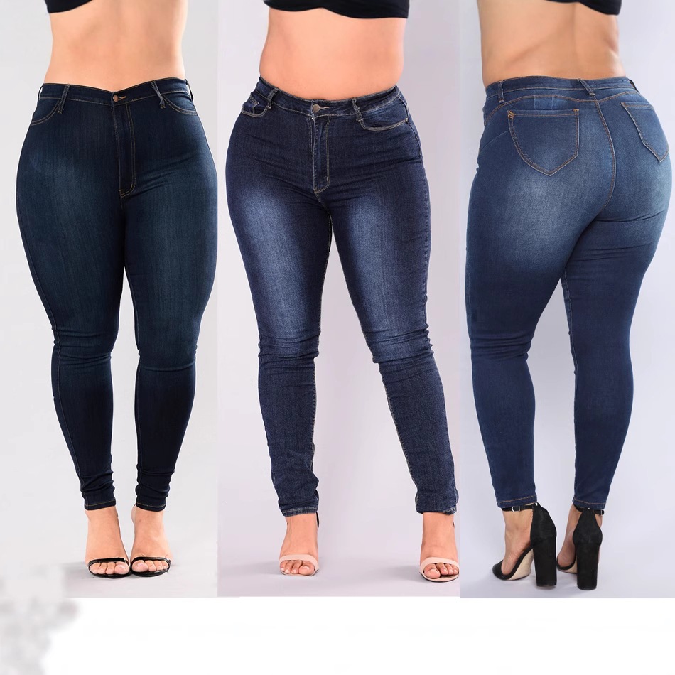 Jeans Entubados Talla Grande para Mujer de Algodón Denim, Cintura Alta, Alta Elasticidad