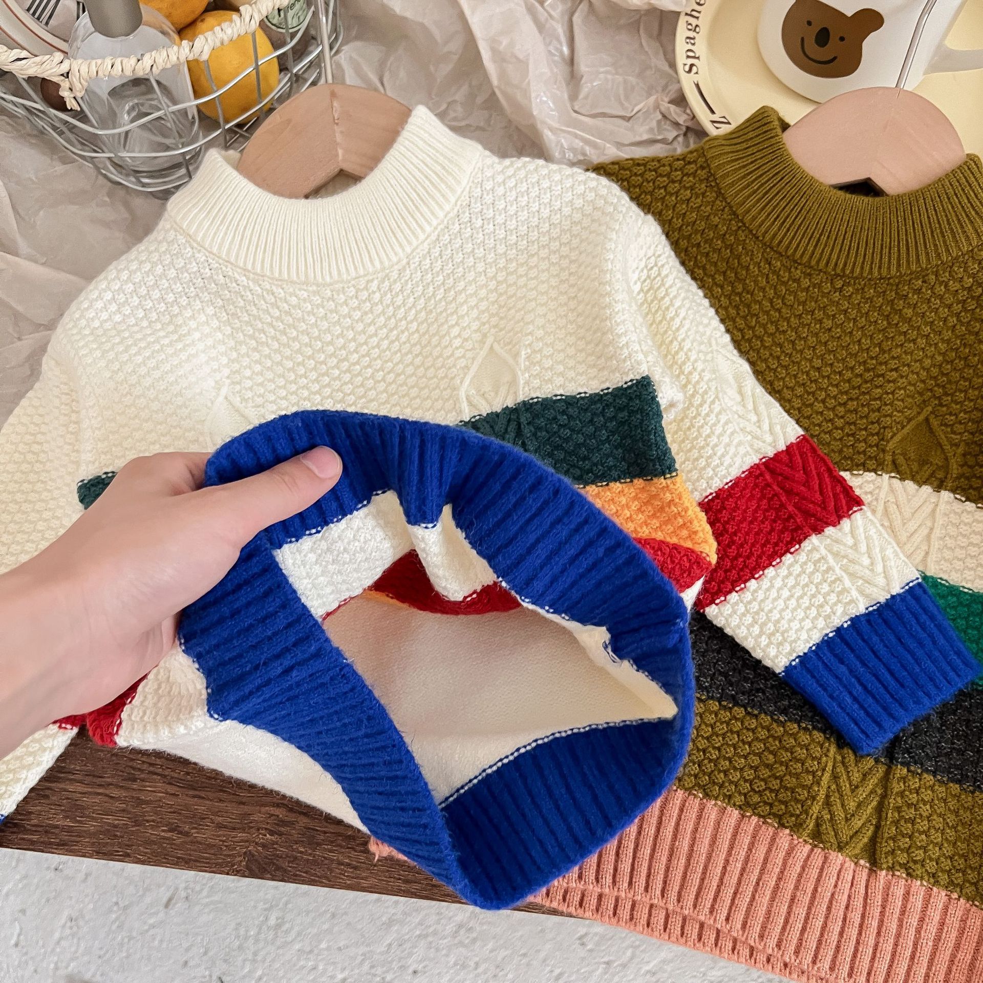 Kinder Rundhals Strickjacke Für Jungen Und Mädchen Gestreift_voghion.com