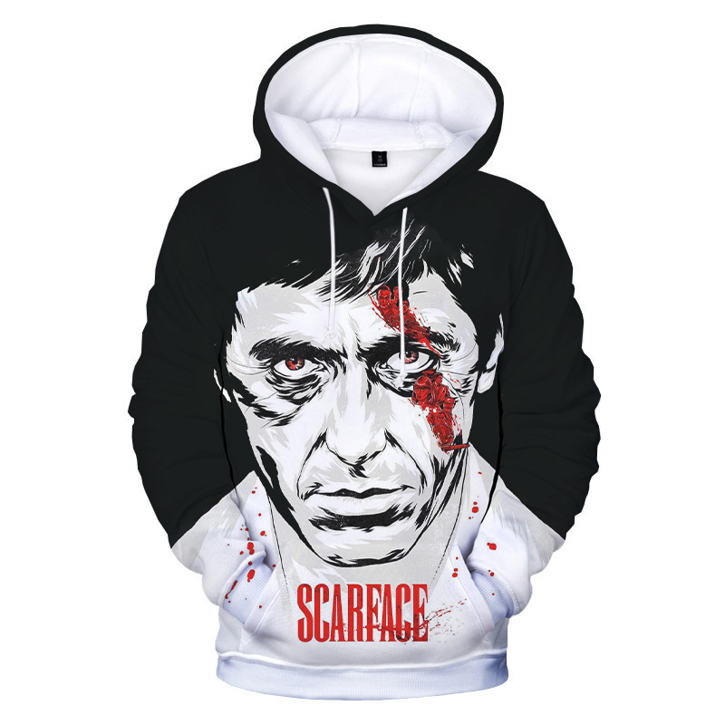 2024 Cross-Border E-Commerce Men's and Women's Family Wear Pullover Hoodie Sweatshirt Fashion 3D Digital Printing Scarface Scarface