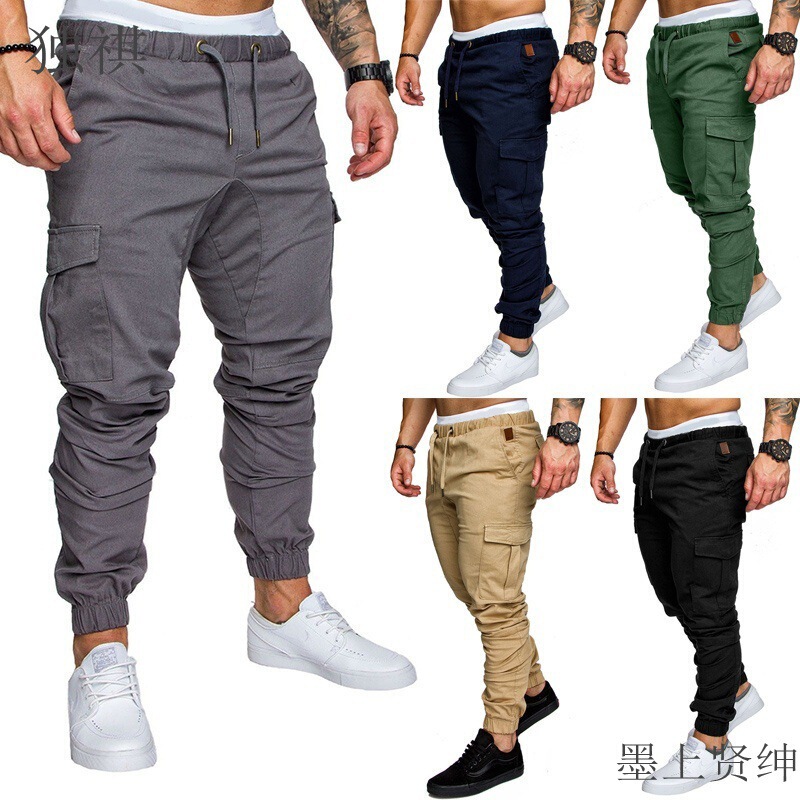 Men's Cargo Joggers Gym Pants Workout Sweatpants Male Trim
