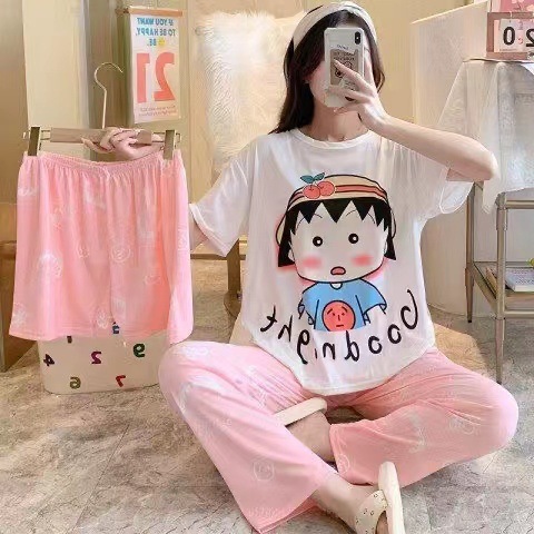 Pijama de verano de mujeres delgado en línea popular estilo coreano estudiantes dulces lindos vestidos para el hogar de mujeres se pueden usar con tres piezas