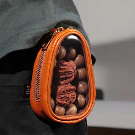 跨境热采便携式复古透明文玩包核桃手串收纳包随身多功能首饰挂包