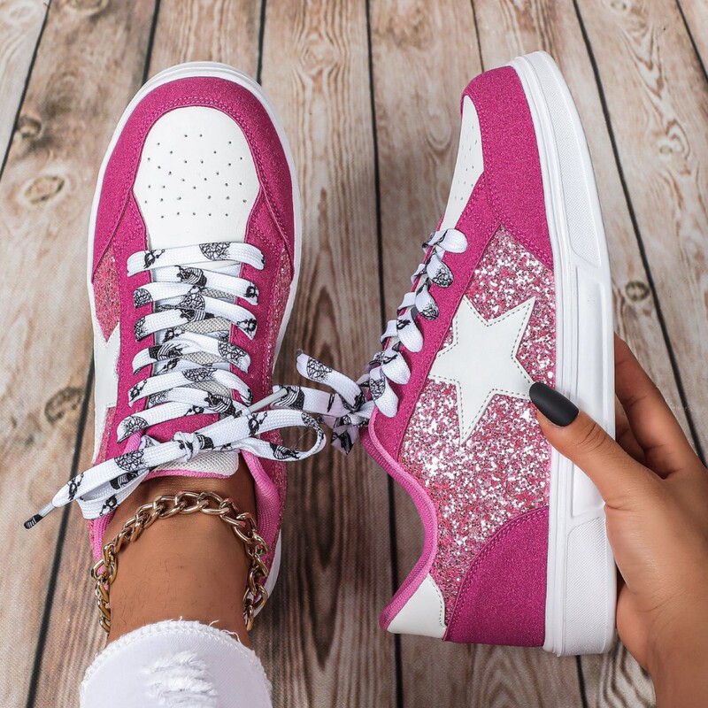 Cross-border Hot-selling Skateboard Shoes Women's Trendy Fashion Casual sneaker Lovers Leopard Print Sequins All-match Outdoor Trendy Shoes