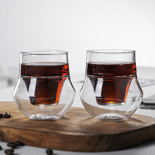 New single-mouth double-layered glass coffee cup, small capacity 100ml tea cup, double-layered upper single-layered lower double cup