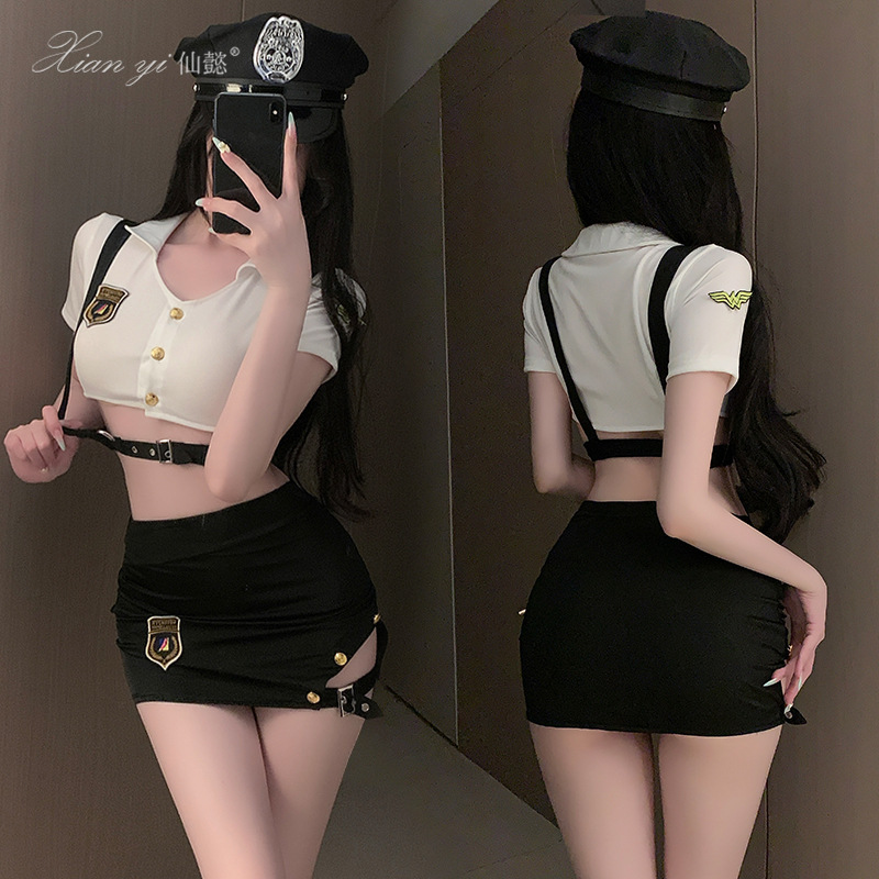 Xianyi Sexy Lingerie Couple Fun Female Police Cos Uniform Abstinence Hip Skirt Stewardess Uniform Qqny683