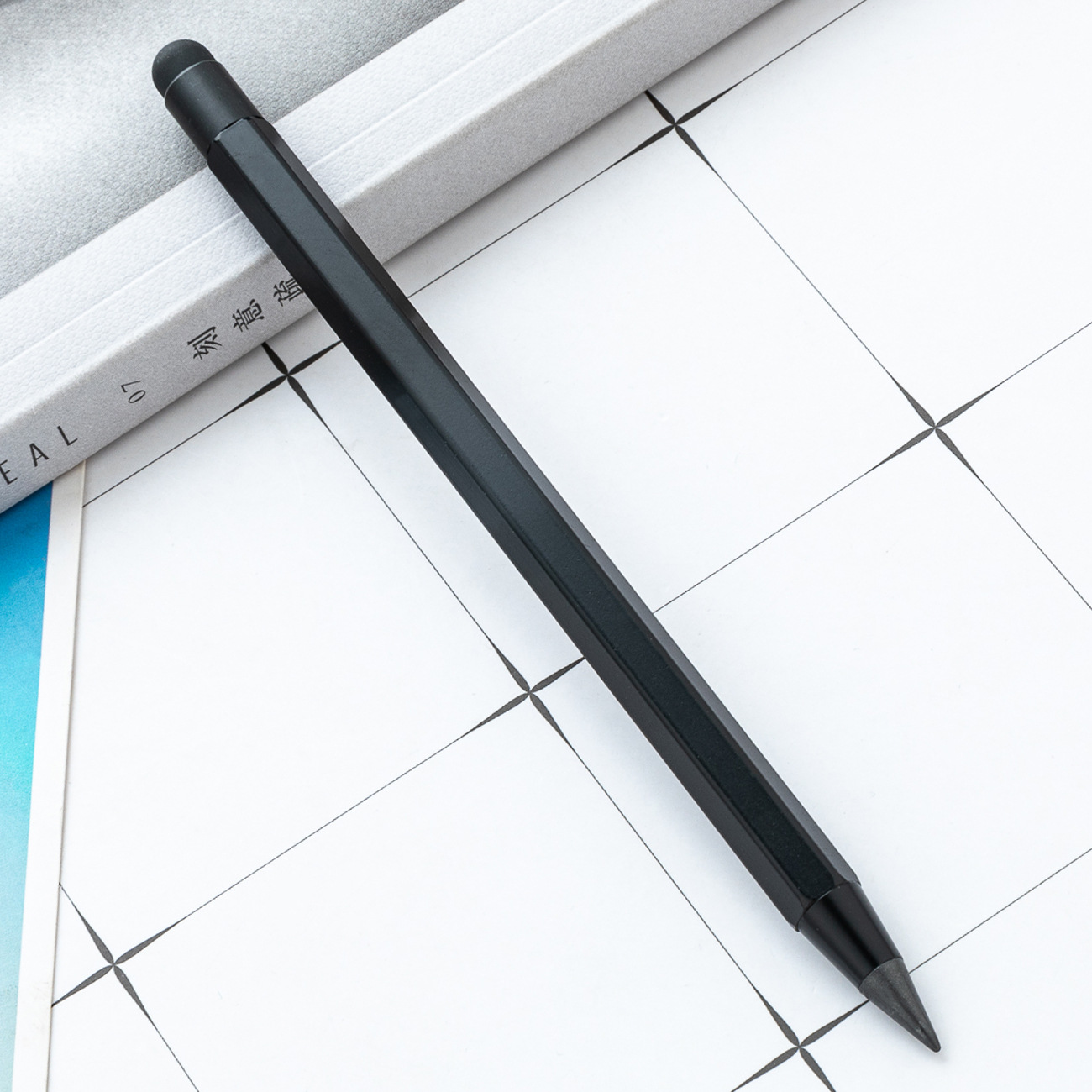 Tecnología negra sin afilar lápiz eterno para dibujar escritura no es fácil de romper lápiz capacitivo de pantalla táctil lápiz hexagonal