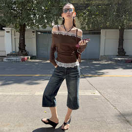 「 2.27春夏新品 」SUUZOUU 水洗蓝色微喇低腰七分牛仔裤 26K057