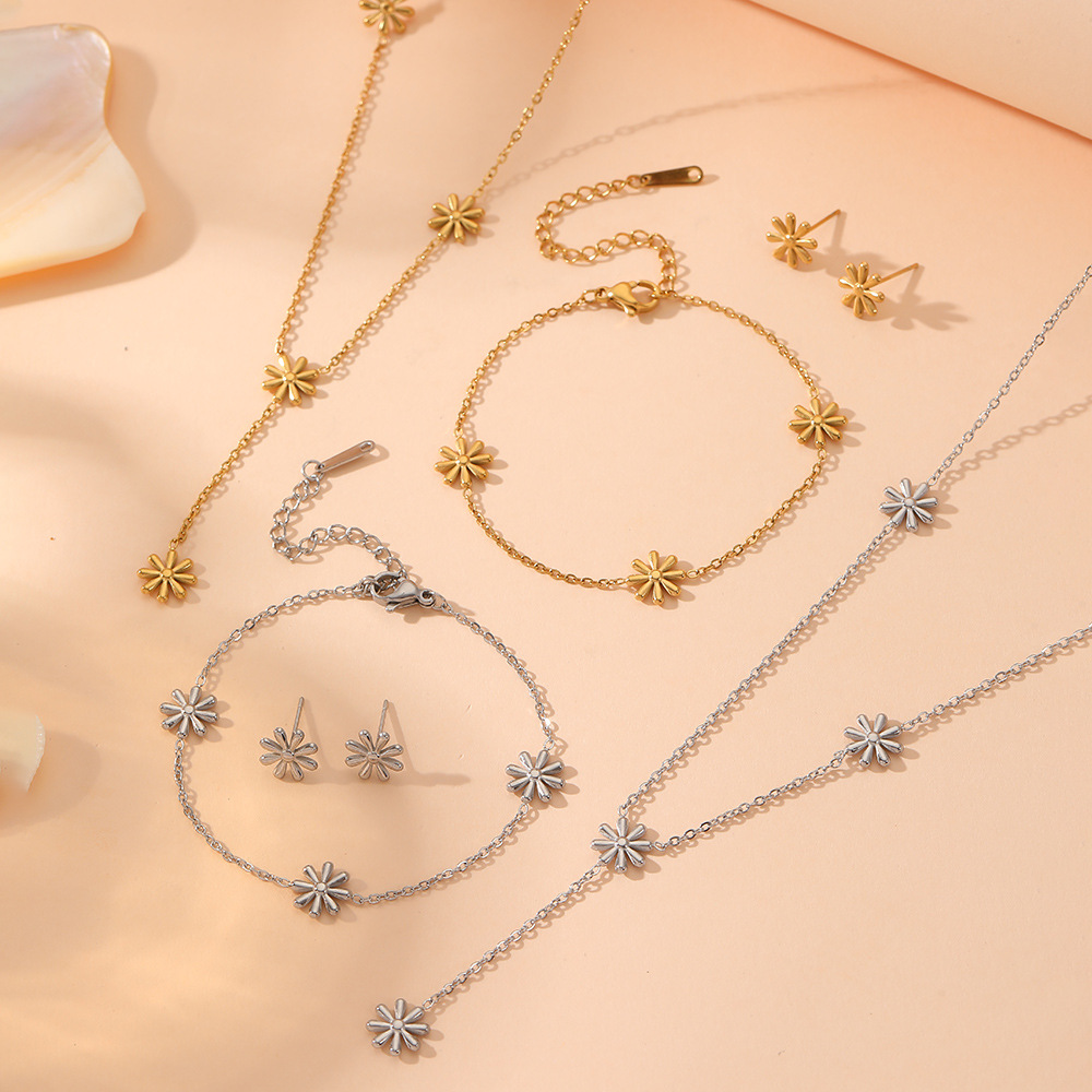 Fashionable small design brand set stainless steel flower-shaped…