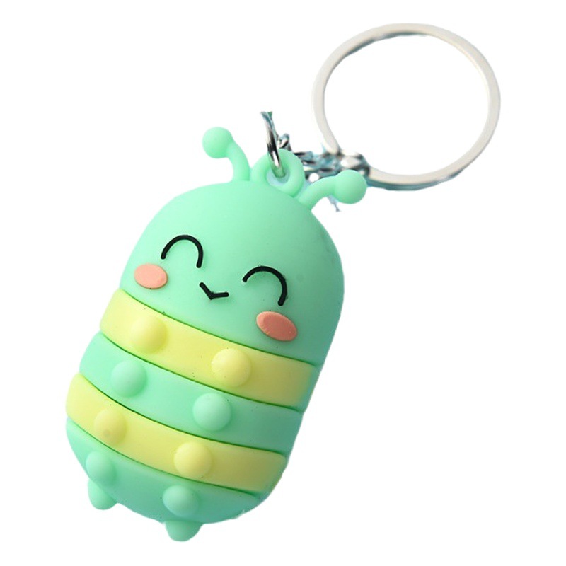 Dibujos animados flexible pegamento tridimensional libélula abeja llavero lindo oruga de siete estrellas mariquita muñeca llavero colgante