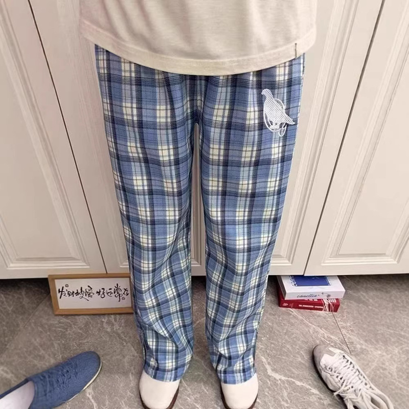 American-Style North Carolina Blue Plaid Pants for Men, Spring and Autumn, High-End Feel, Side Zipper, Straight-Leg, Casual, Comfortable, Sports Long Pants American-Style North Carolina Blue Plaid Pants for Men, Spring and Autumn, High-End Feel, Side Zipper, Straight-Leg, Casual, Comfortable, Sports Long Pants