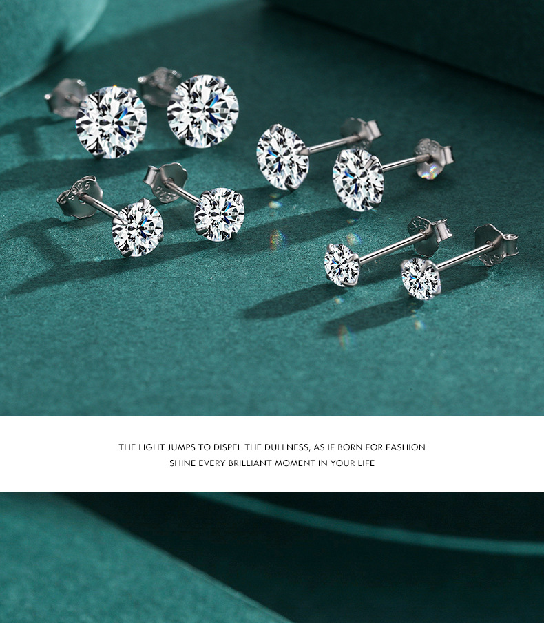 Fashion Round Silver Plating Inlay Zircon Ear Studs 1 Pair