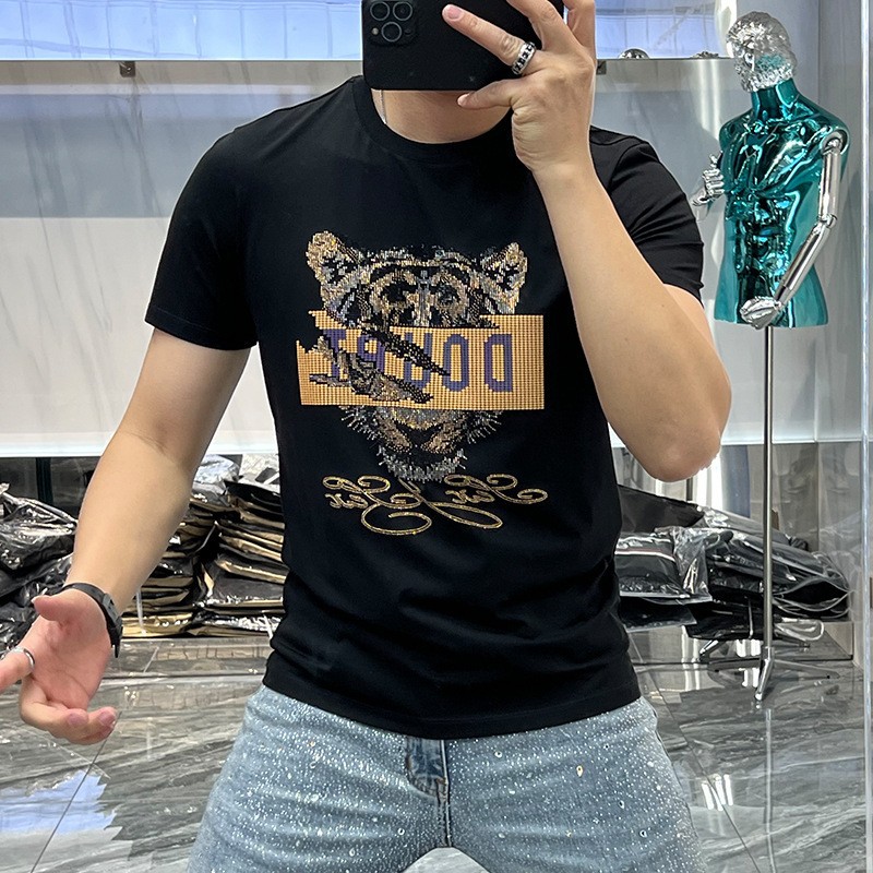 새로운 번개 얼굴 DOUT 타이거 반팔 블랙