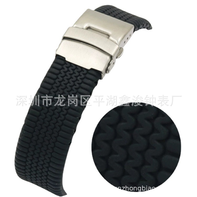 Watch men's wheel silicone watch strap 20 22mm universal flat head double safety buckle replacement accessories watch chain watch strap