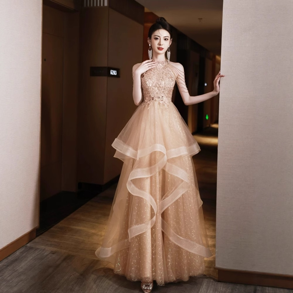 Evening Dress for Women 2026 New Style High-End French Light Gauze Dress Light Luxury Niche High-End Annual Meeting Host Performance Dress