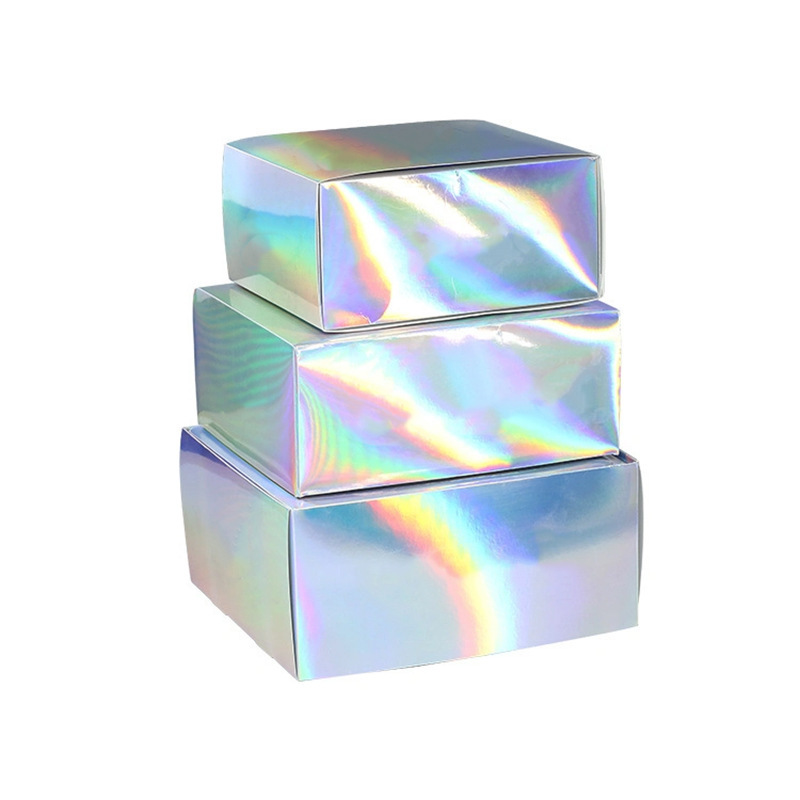 Caja de embalaje de cosméticos holográficos iris personalizados transfronterizos UV color láser cubierta de plata impresión de logotipo caja de regalo