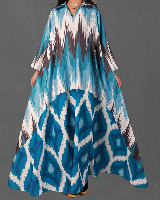 2022 Amazon New European and American Women's Plus Size Loose V-Neck Hip Hop Lengthened Element Printed Dress 2022 Amazon New European and American Women's Plus Size Loose V-Neck Hip Hop Lengthened Element Printed Dress