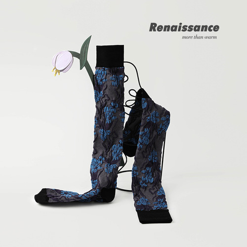 Renaissance original women's socks retro mid-length socks three-dimensional relief calf socks contrasting color slimming knee-high socks for women