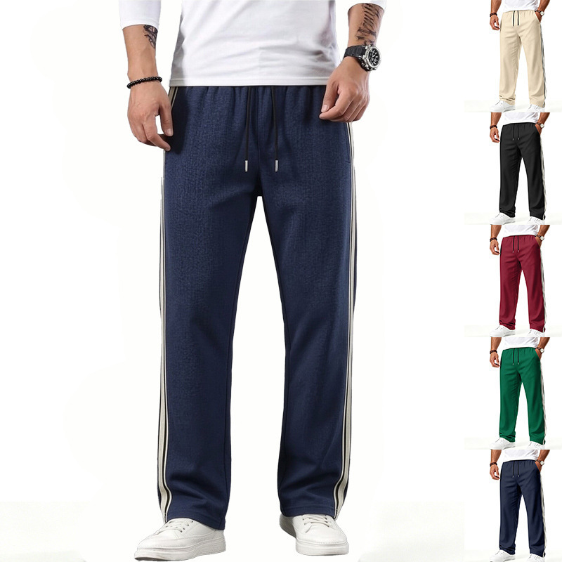 Cross-Border European and American Casual Loose Striped Sports Men's Color-Block Drawstring Tape Fitness Jogging Straight-Leg Pants Wholesale Cross-Border European and American Casual Loose Striped Sports Men's Color-Block Drawstring Tape Fitness Jogging Straight-Leg Pants Wholesale