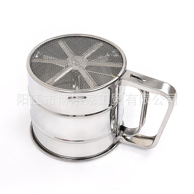Tamiz de harina de acero inoxidable de mano de tamaño pequeño 24 DE MALLA tamiz de polvo semiautomático herramienta de cocción Filtro de tamiz de azúcar en polvo
