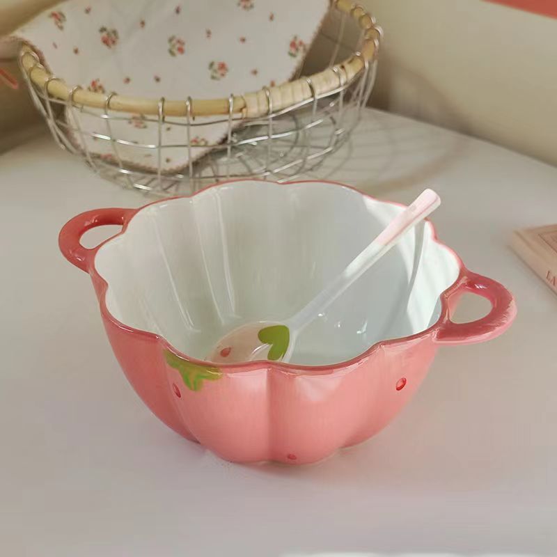 かわいい陶磁器の耳の碗の家庭用の個人の専用の新型のinsは熱いイチゴの花びらの碗の果物のサラダの碗を防ぎます。|undefined