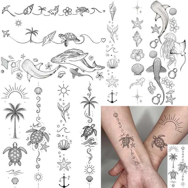 Cross-Border Hot-Selling Ocean Animal Line Art High-End Hand and Foot Back-Of-Hand Water Transfer Tattoo Stickers Tattoo Cross-Border Hot-Selling Ocean Animal Line Art High-End Hand and Foot Back-Of-Hand Water Transfer Tattoo Stickers Tattoo