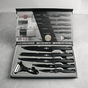 Manufacturer Wholesale Kitchen Knife Set Combination Household Non-Stick Knife 6-Piece Set Boxed Black Stainless Steel Chef's Knife