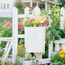现货阳台悬挂花篮仿藤编白色家用花店篱笆挂式绿植绿萝插花花篮子