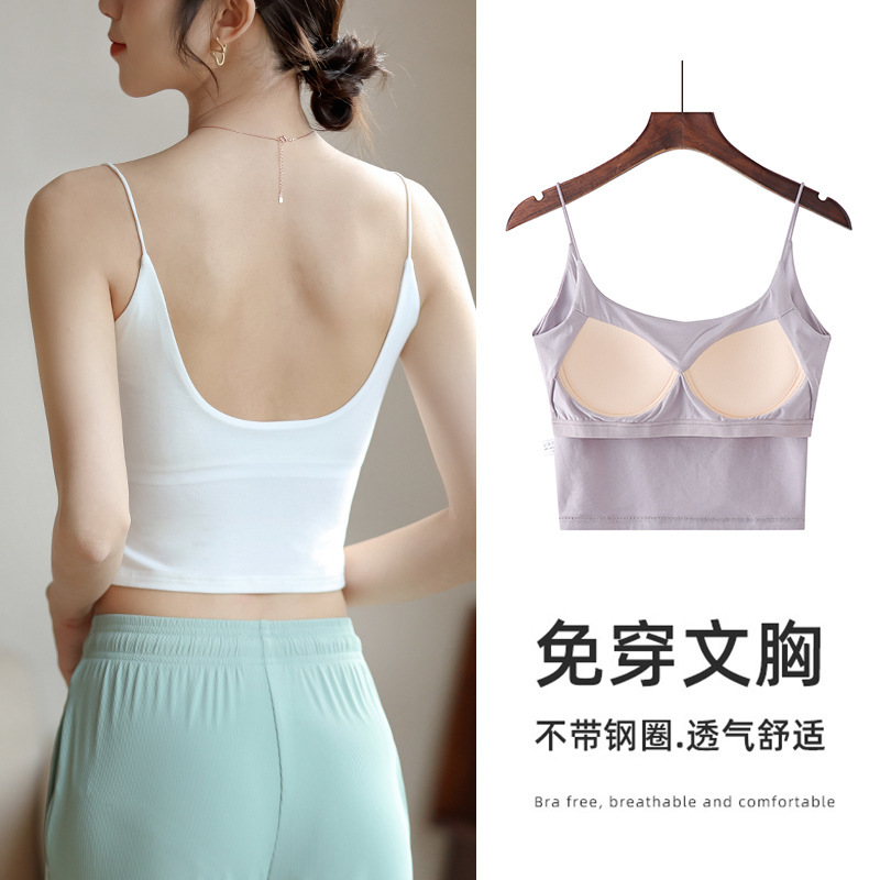 0107 Modal Navel Sling Strapless Girl's Beautiful Back Underwear with Chest Pad Square Collar Vest Inner Base Shirt for Women