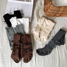 蔗梨童装女童连裤袜春秋款2025新款儿童纯色蝴蝶结袜子女宝宝棉袜