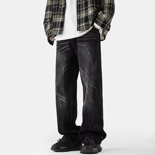 American casual streetwear brand heavy-duty retro denim jeans for men, spring and autumn 2025 new arrival, washed and distressed straight-leg dad jeans