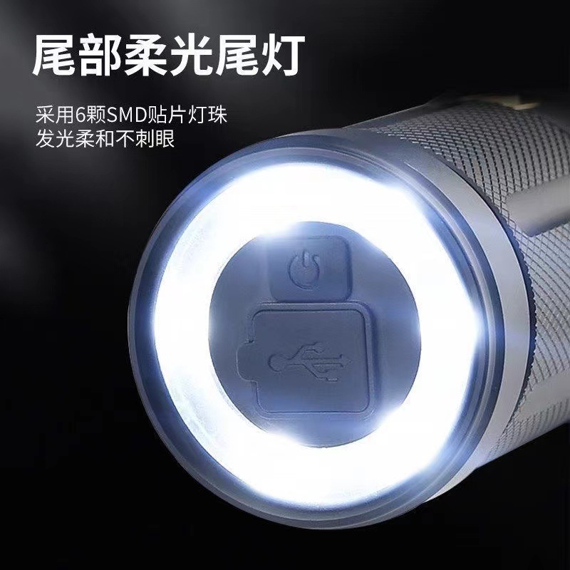 Linterna de luz fuerte de carga súper brillante al aire libre de largo alcance portátil multifuncional láser blanco linterna LED lámpara de iluminación de trabajo