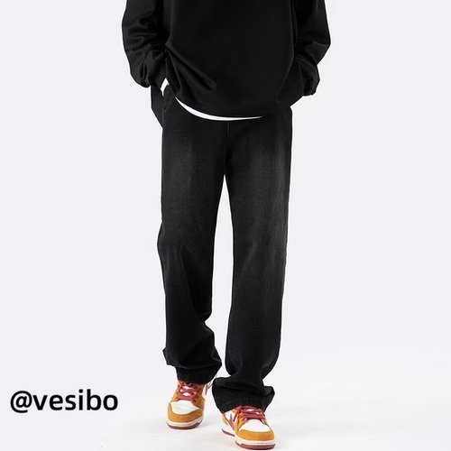Black Men's Straight Leg Loose Wide Leg Casual Pants Autumn Style Retro Streetwear Fashion Brand Slim Fit Work Pants