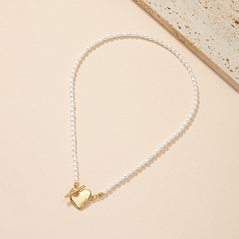 Elegant Letter Heart Shape Imitation Pearl Alloy Necklace
