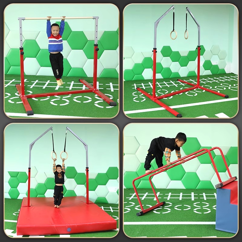 Equipo de entrenamiento de aptitud física para niños gimnasia feliz ajustable elevación y bajada anillo de suspensión de barra paralela simple rastreo estera de protección