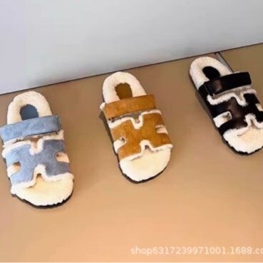 Lamb Fur Second Uncle Maomao Slippers Women's Velcro Lazy One-Word Slippers