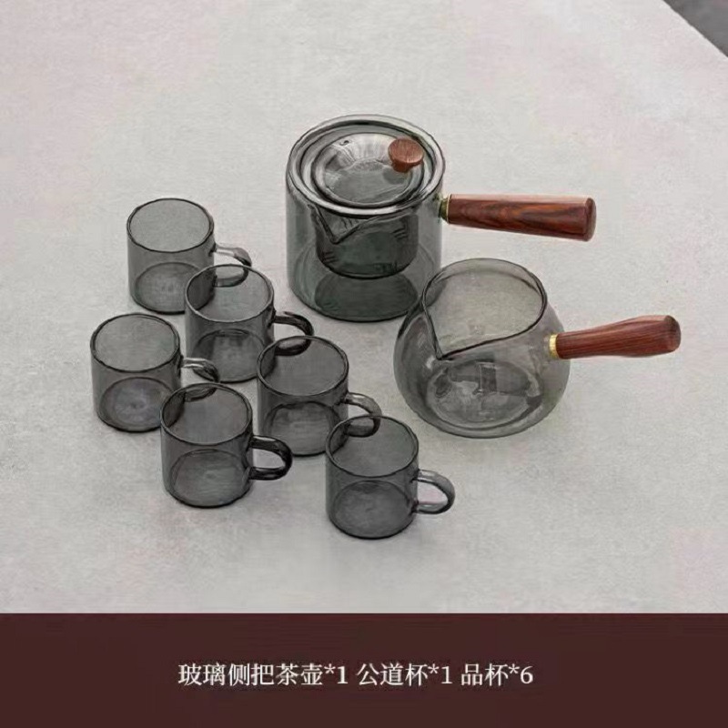 Borosilicato ahumado gris vidrio tetera mango lateral olla mango de madera maciza olla Kung Fu juego de té hogar gran capacidad tetera