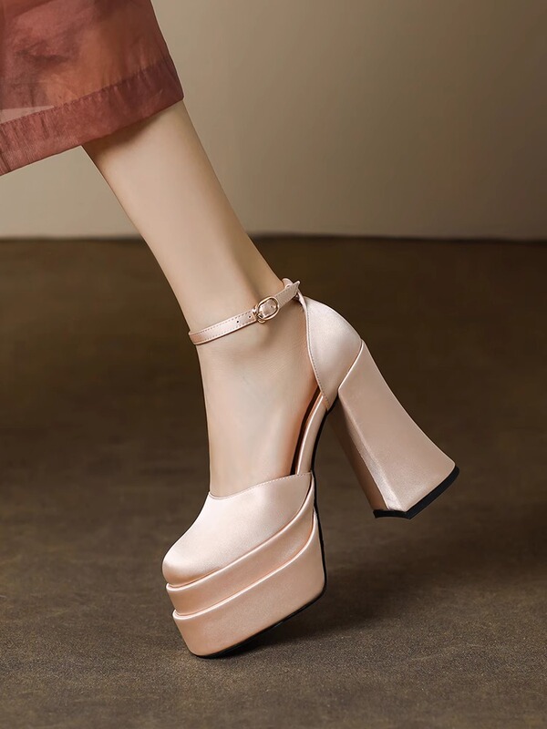 12cm Mary Jane wedding shoes for petite women, 2026 new style, chunky heel, platform, sky-high heels that don't tire the feet 12cm Mary Jane wedding shoes for petite women, 2026 new style, chunky heel, platform, sky-high heels that don't tire the feet