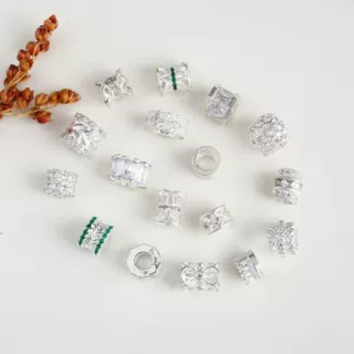 强保色白金色微镶锆石车轮珠隔珠桶珠小蛮腰路路通手工串珠配饰