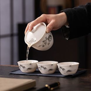 Travel Tea Set Outdoor Portable Camping Tea Drinking Equipment Ceramic Quick Cup Office Travel Teapot
