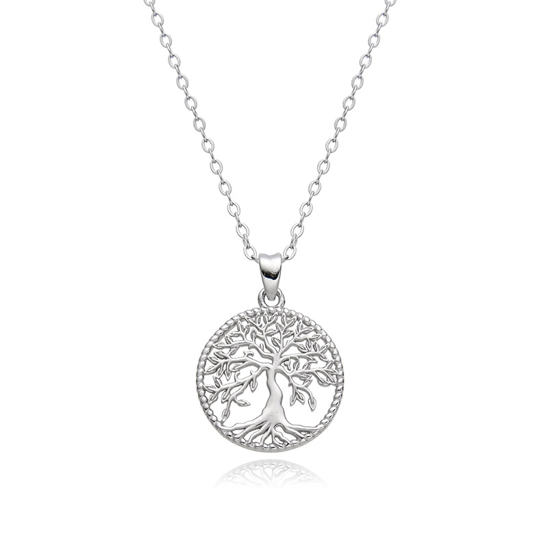 925 plata esterlina hueco colgante árbol de la vida nicho femenino europeo de alto nivel de sentimiento de la cadena clavicular del árbol de la paz suéter