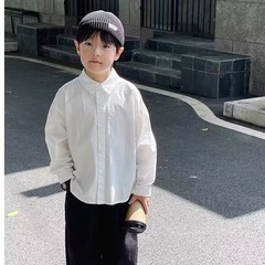 Men's Long-Sleeve Solid Color 2023 New Spring and Autumn Style Trendy Korean Version Children's Thin Shirt Boys Outerwear Fashion