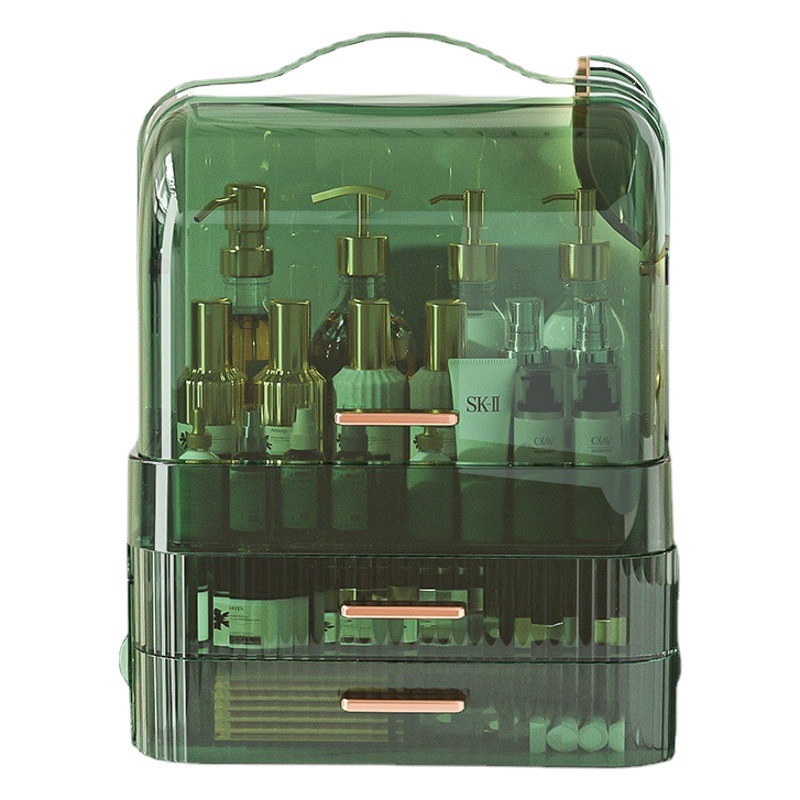 Caja de almacenamiento de cosméticos estante de almacenamiento a prueba de polvo de escritorio con tapa de cajón canasta de almacenamiento dormitorio lápiz labial caja de almacenamiento de cuidado de la piel