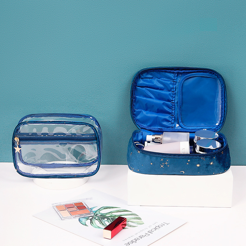 Bolso cosmético de franela de luna y estrella de bronceado nuevo estilo transfronterizo bolsa de almacenamiento de terciopelo de alta gama de gran capacidad portátil bolsa de lavado de celebridades de Internet