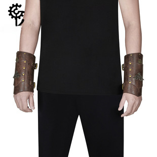 Halloween steampunk COSPLAY anime game PU leather color matching arm set stage performance costume gloves_voghion.com