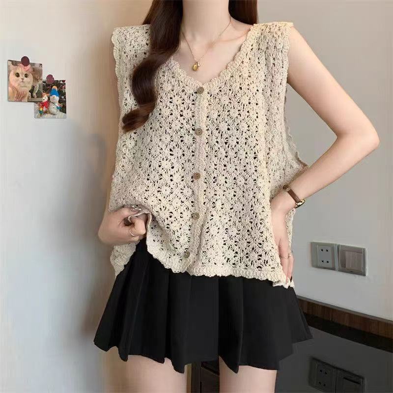 Knitted Hollow-Out Vest Jacket, Cute and Fashionable Summer Style, Sleeveless Knitted Vest Cardigan